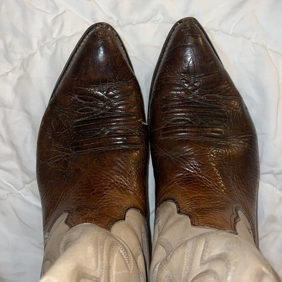 Nocona Boots Cowboy men size 10 EE cream khaki and brown - Picture 5 of 17